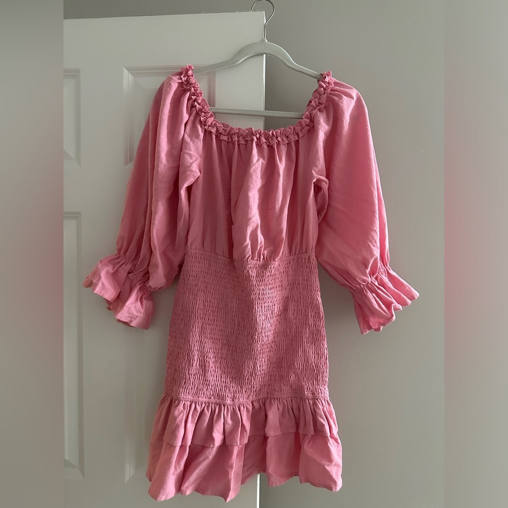 Pink Petal & Pup off the shoulder dress.